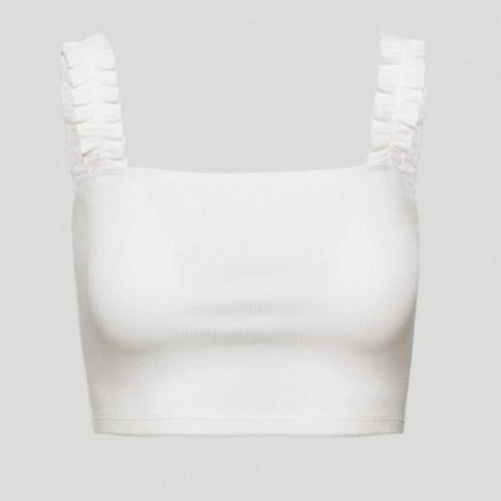 Sunday Best Aritzia “Firecracker” Crop Tank Top in White - Preppy Ruffle Cottage